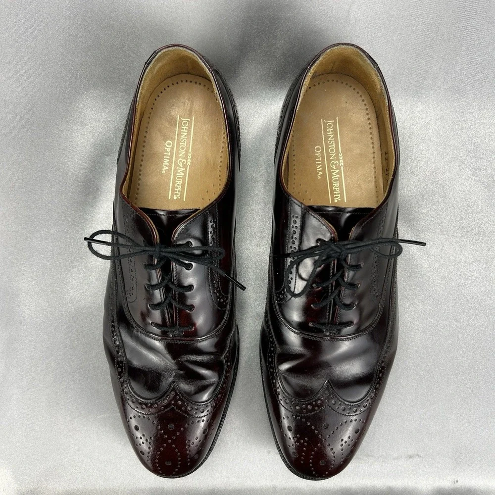 Johnston Murphy Optima Burgundy Wingtip Oxford Brogue Shoes Men's 7.5 D Business